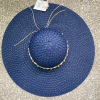 Дамска лятна шапка, с голяма перферия, тъмно синя, нова, с етикет, снимка 1 - Шапки - 37197994