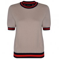 Дамски бежов пуловер с къс ръкав Fever City 2XL, снимка 1 - Блузи с дълъг ръкав и пуловери - 27979816