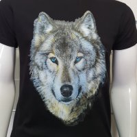 Нова мъжка тениска с трансферен печат Вълк със сини очи, Серия вълци, снимка 6 - Тениски - 27554751
