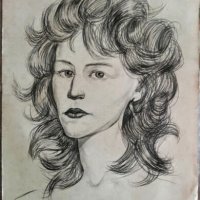 Стара авторска гафика, рисунка с молив, портрет жена, снимка 1 - Картини - 43988529