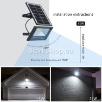 Соларен LED прожектор с панел – 80W, снимка 2 - Соларни лампи - 38417514
