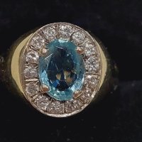 Златен пръстен с брилянти и топаз-злато 14 к., снимка 1 - Пръстени - 43553662