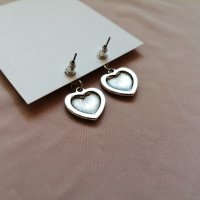 Дамски обеци с висулки сърца в сребрист цвят, снимка 6 - Обеци - 43899778