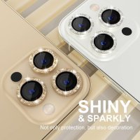 Протектор с камъни за Камера iPhone 15 Pro Max, Златист, снимка 5 - Фолия, протектори - 43033676