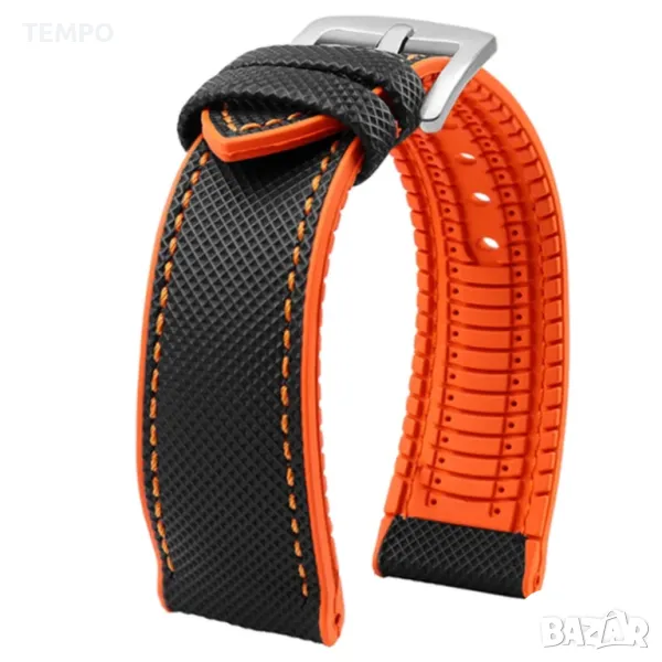 СИЛИКОНОВА КАИШКА ЧЕРНА С ОРАНЖЕВО- 20мм + ПОДАРЪК, снимка 1