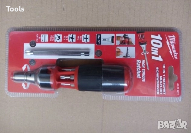 ОРИГИНАЛНА Milwaukee Ратчет Отвертка с накрайници 10в1 48222311, снимка 1