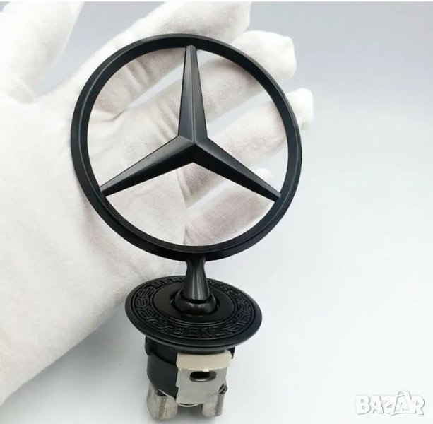 емблема мерцедес черна гланц Mercedes 44mm мерник W204/w211/w212/w210/w220, снимка 1