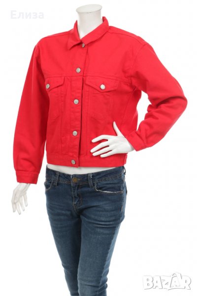 Дамско дънково червен деним яке макси размер, снимка 1