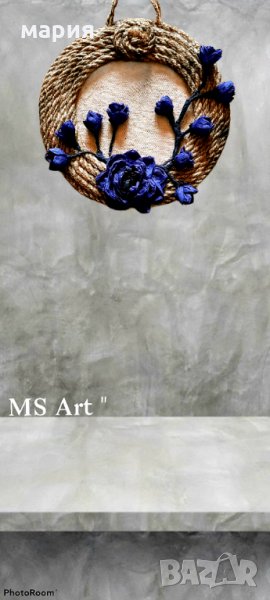 #Интериорно #декоративно #пано от #конопено #въже #юта с #цветя от #креп #хартия! Ръчна изработка!, снимка 1