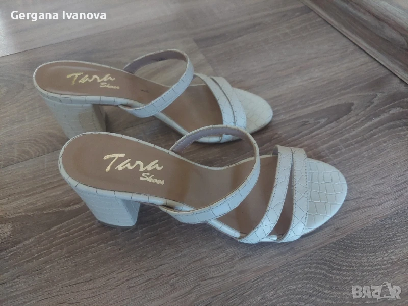 Стилни чехли на дебел ток, естествена кожа , снимка 1