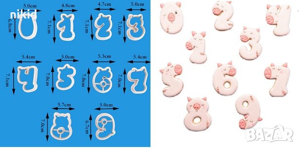 цифри числа муцуни прасе Пепа пластмасови резци за бисквитки тесто фондан торта украса декорация, снимка 1