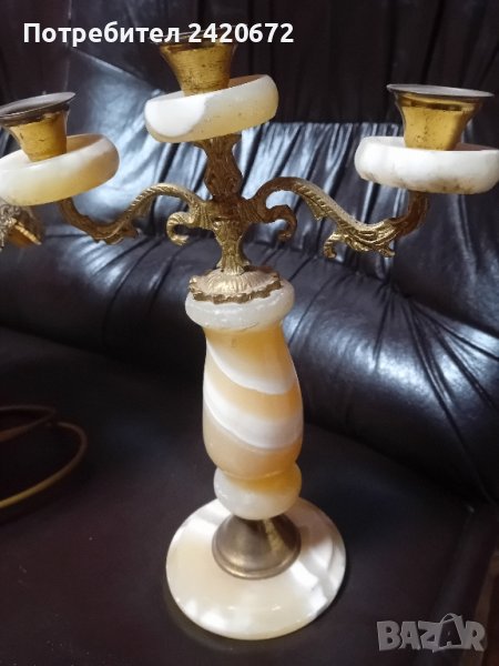 Антика .Свещник бронз и  мрамор, снимка 1