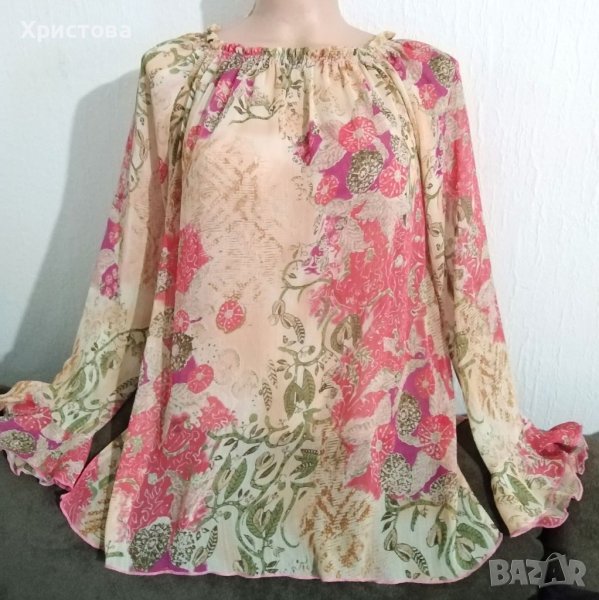 Цветна ефирна блуза с ластично деколте,българско производство , снимка 1