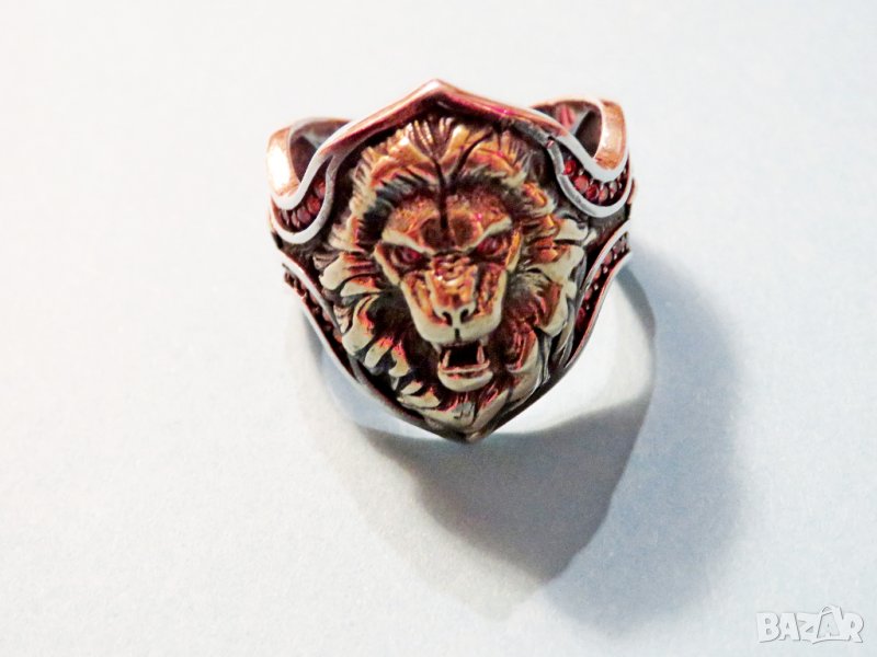 солиден сребърен мъжки пръстен с разярен сребърен Лъв - заслужи уважение и покажи че си влиятелна и , снимка 1