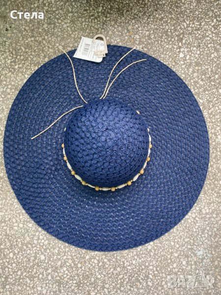 Дамска лятна шапка, с голяма перферия, тъмно синя, нова, с етикет, снимка 1