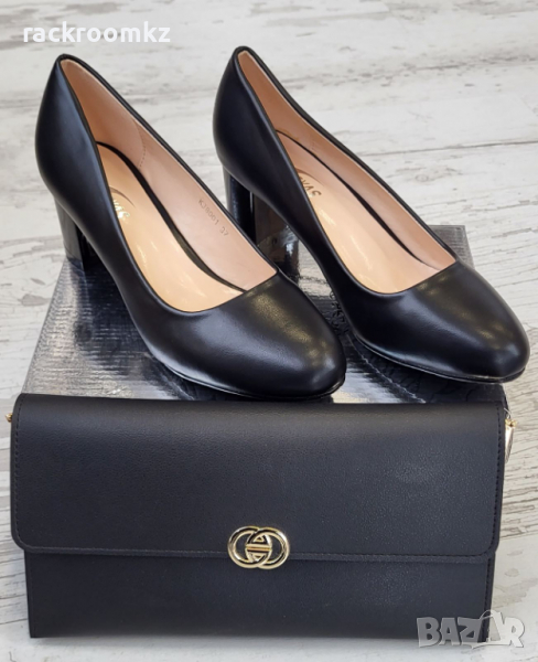 Дамски обувки в черен цвят на стабилен ток , снимка 1