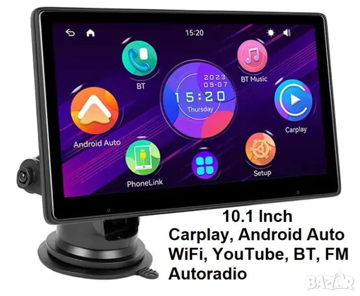 Монитор за автомобил, 10.1 инча, мултимедия за кола, Apple Carplay, YouTube, Android Auto, навигация, снимка 1