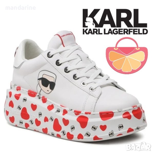 KARL LAGERFELD № 38 & 39 🍊 Дамски кецове от естествена кожа "RED HEARTS" нови с кутия, снимка 1