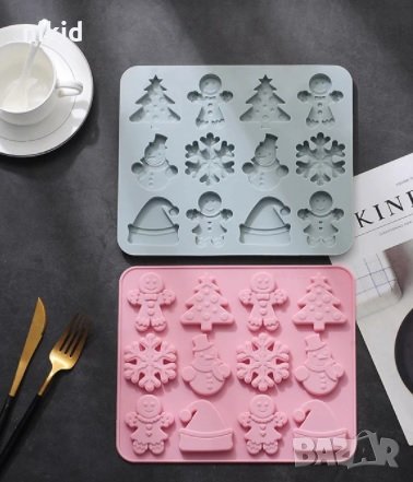 Коледни с Джинджифилово човече елха снежен човек снежинка силиконов молд форма калъп фондан шоколад, снимка 1