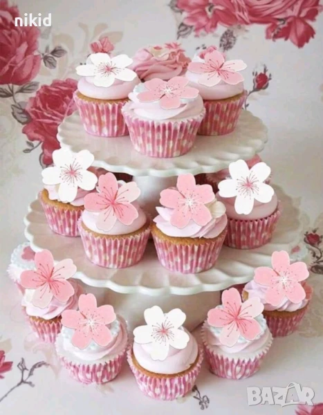 Вишнев цвят ядивни цветя вафлена хартия пъстроцветни за консумация украса на торта и мъфини, снимка 1