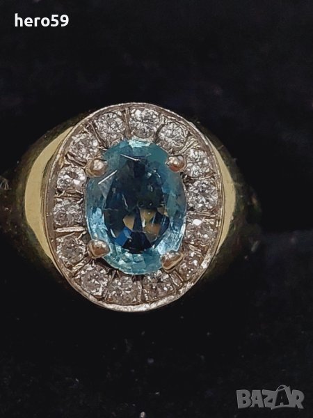 Златен пръстен с брилянти и топаз-злато 14 к., снимка 1