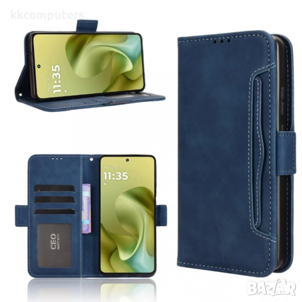 Motorola Moto G86 5G / Power 5G Magnetic Wallet Кожен Калъф и Протектор, Слот за Карти (Черен, Тъмно, снимка 1