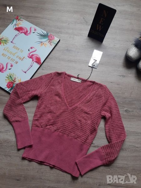 Ново розово пуловерче с брокат на намаление, снимка 1