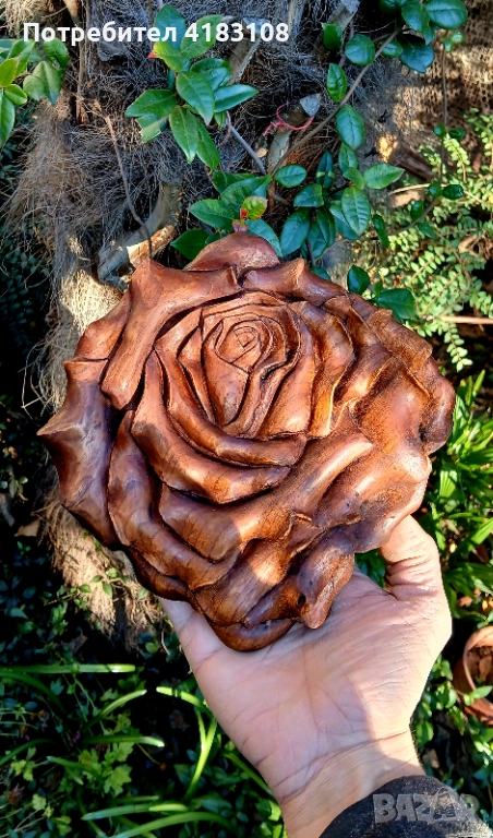 Пано ръчна дърворезба роза, снимка 1