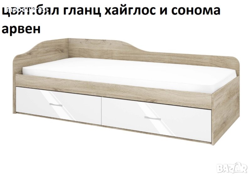 сити 2030 - легло с чекмеджета с табли от към стената и главата за матрак 120/190 см., снимка 1