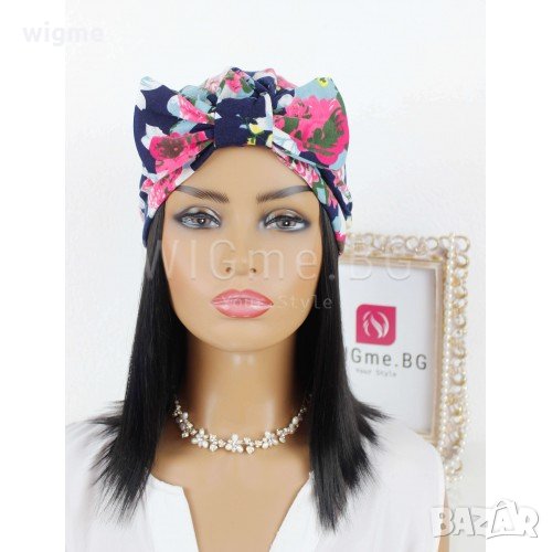 Тюрбан за коса с пандела на цветя тъмносин, снимка 1