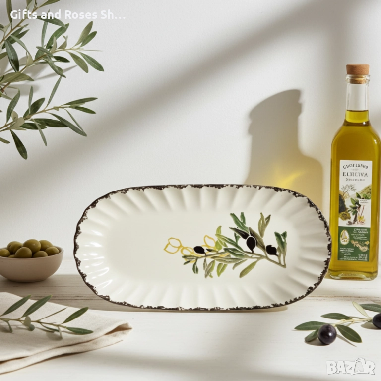 Изящни купички и плата с декор маслини от керамика, снимка 1