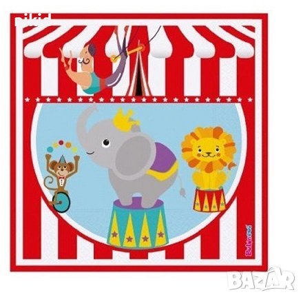 Цирк Купол червени 8 бр парти салфетки рожден ден, снимка 1