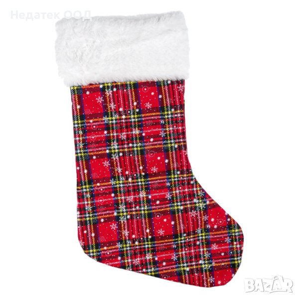 Коледен чорап,  Червен/ каре, 45 см, снимка 1