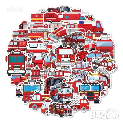 50 бр Пожарна пожарникарска кола самозалепващи лепенки стикери за украса декор, снимка 1