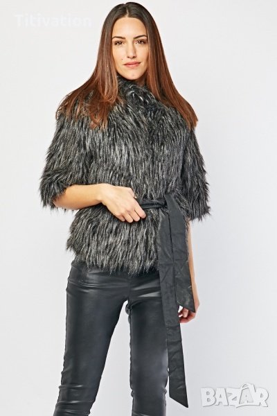 Палто с еко косъм-черно, снимка 1