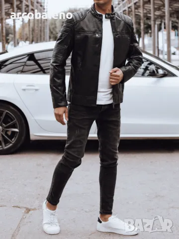 Мъжко черно кожено яке, снимка 2 - Якета - 47724005