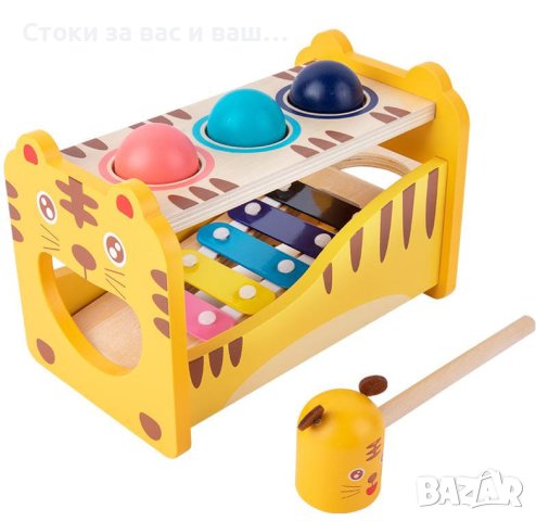 Дървен център Тигърче с ксилофон, чукче и топчета, снимка 1 - Музикални играчки - 43375277