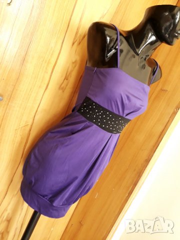 Лилава къса рокля тип балон с камъчета С, снимка 2 - Рокли - 33382064
