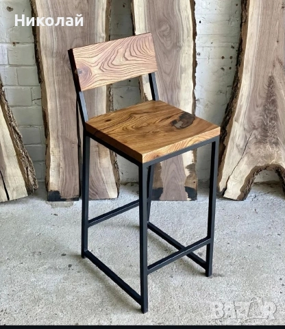 дизайнерски бар столове масив и желязо , снимка 9 - Столове - 53556143