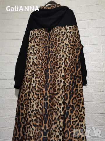 НОВА ДЪЛГА РОКЛЯ С КАЧУЛКА С ЛЕОПАРДОВ ПРИНТ 3XL-4XL, снимка 8 - Рокли - 51318141