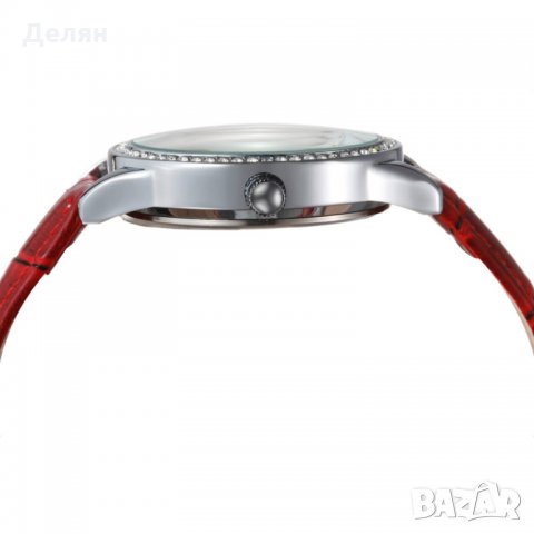 Дамски часовник 056, червен, с кристалчета, снимка 3 - Дамски - 27933112