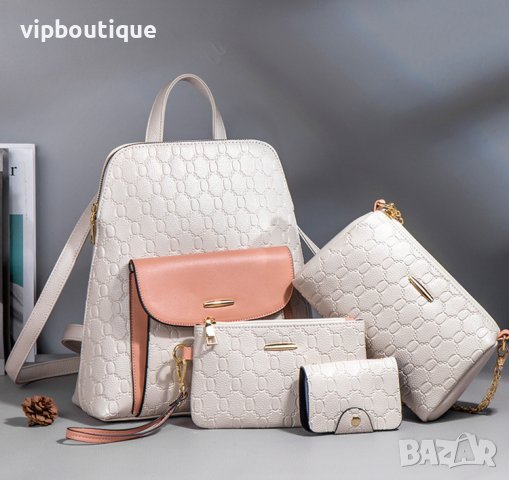 Кожена Дамска Бежова Раница - Комплект, снимка 2 - Раници - 43011059