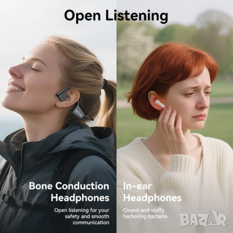 Слушалки с костна проводимост, безжични Bluetooth 5.4 слушалки с отворено ухо, с микрофон, снимка 7 - Безжични слушалки - 52106869