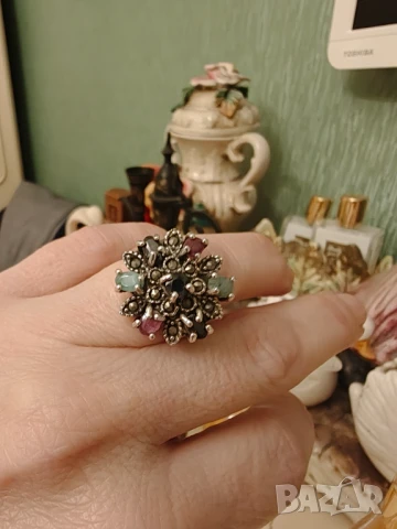 Изумителен ръчно изработен сребърен пръстен с естествени камъни   НАМАЛЕН камъни , снимка 3 - Пръстени - 50717820