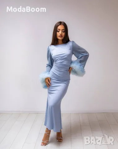 Синя дамска дълга рокля , снимка 4 - Рокли - 48009276