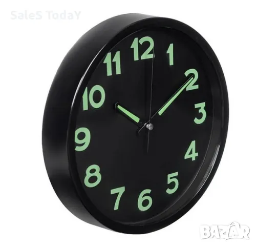 Стенен часовник за стена Неон, декоративен, черен, светещ в тъмното, Ø20см, снимка 2 - Стенни часовници - 33927052