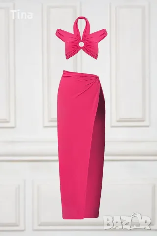 CLICHE- Сет от пола с възел и топ с кокосов ринг в розово