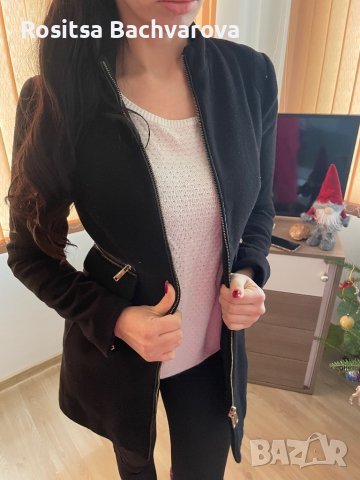 Черно палто Stradivarius, XS размер, снимка 11 - Палта, манта - 27770166