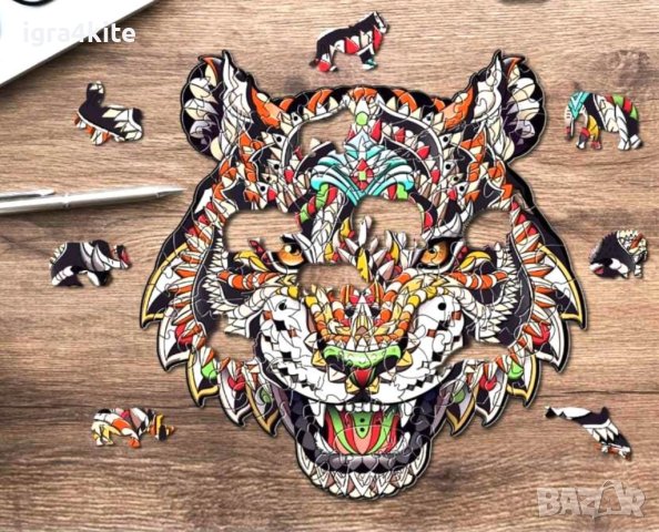 Дървен пъзел животни ГЛАВА НА ТИГЪР / А4 формат Размер М / 27 МОДЕЛА, снимка 3 - Игри и пъзели - 43288264