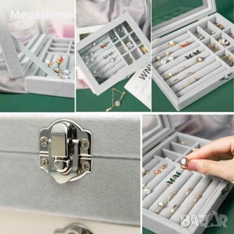 Кутия за бижута, Hggzeg, Преносима, Прахоустойчива, За пръстени, Колиета, снимка 8 - Други - 53105114